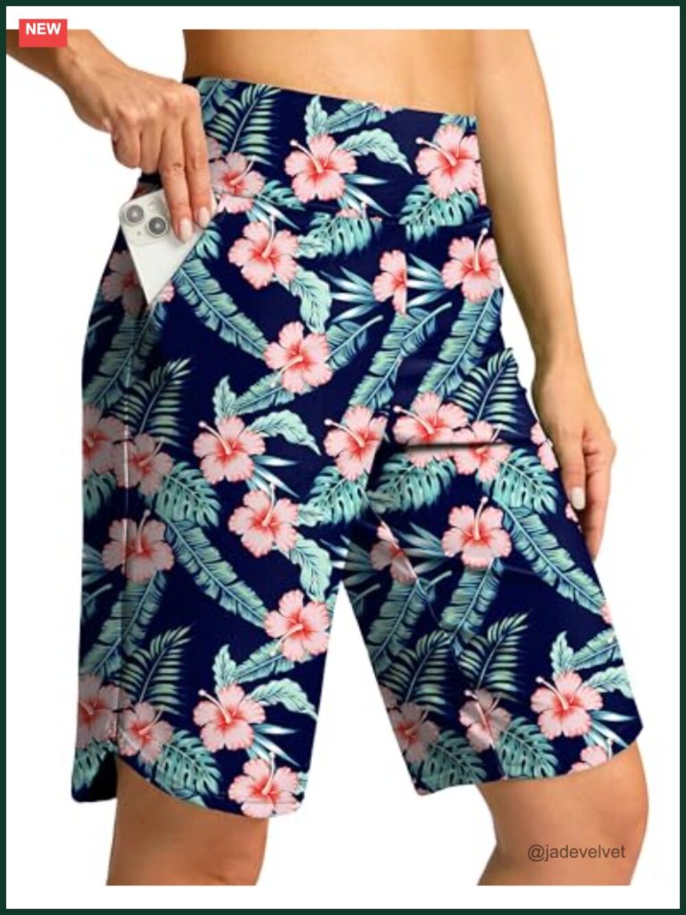 Women's Knee-Length Board Shorts with Pockets UPF 50+ Chlorine Resistant Quick